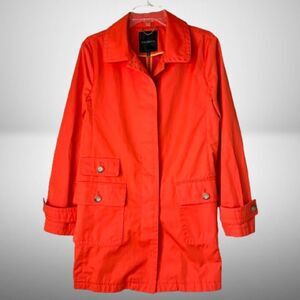 Talbots Women Coral Orange Red Pocket Button Down Trench Raincoat